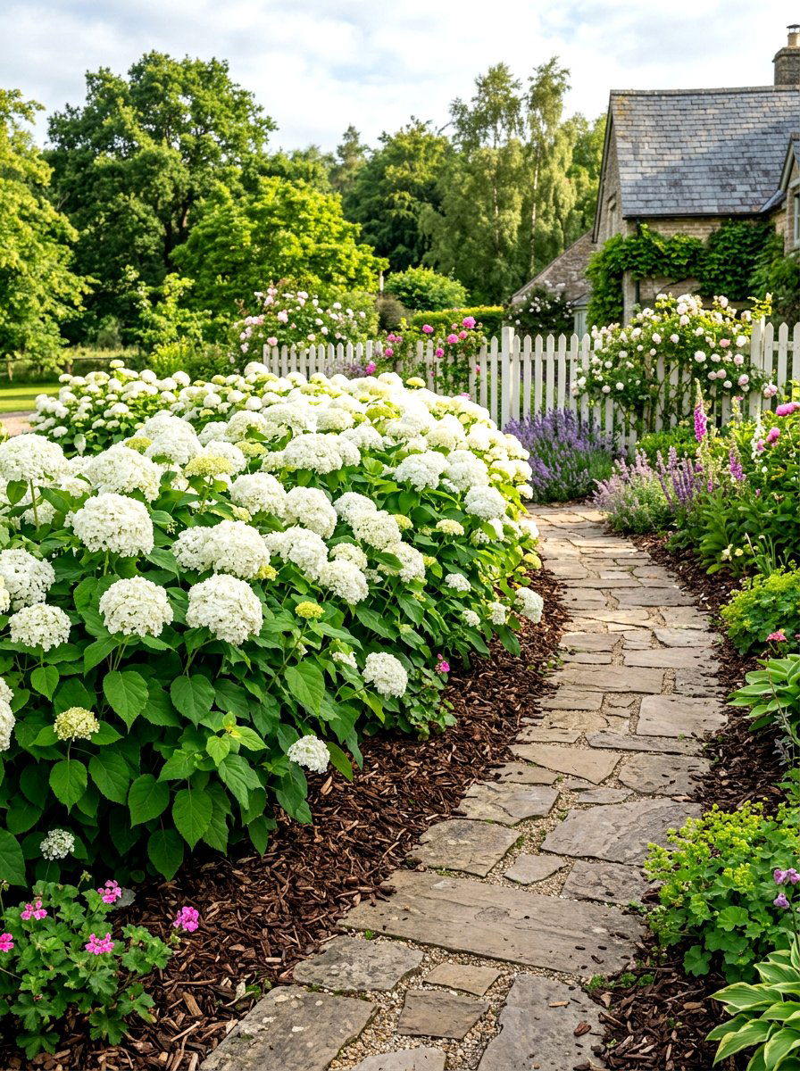 White Hydrangea Border - 30 hydrangea garden ideas