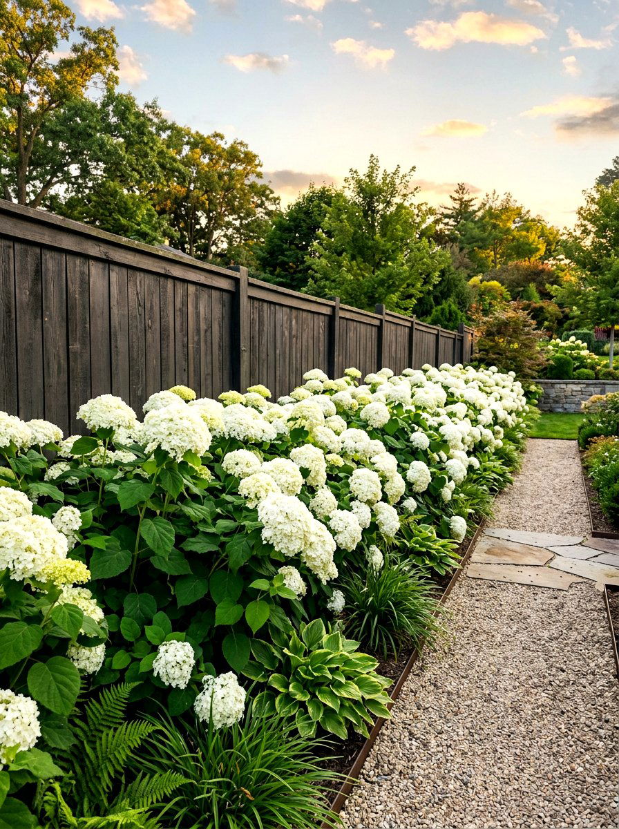 White Hydrangea Garden Border - 30 moonlight white flower border ideas