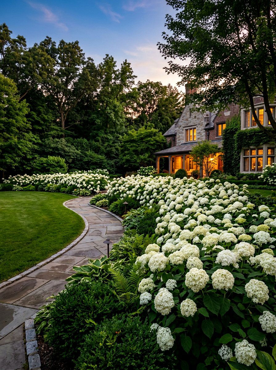 White Hydrangea Landscaping - 30 moon garden ideas