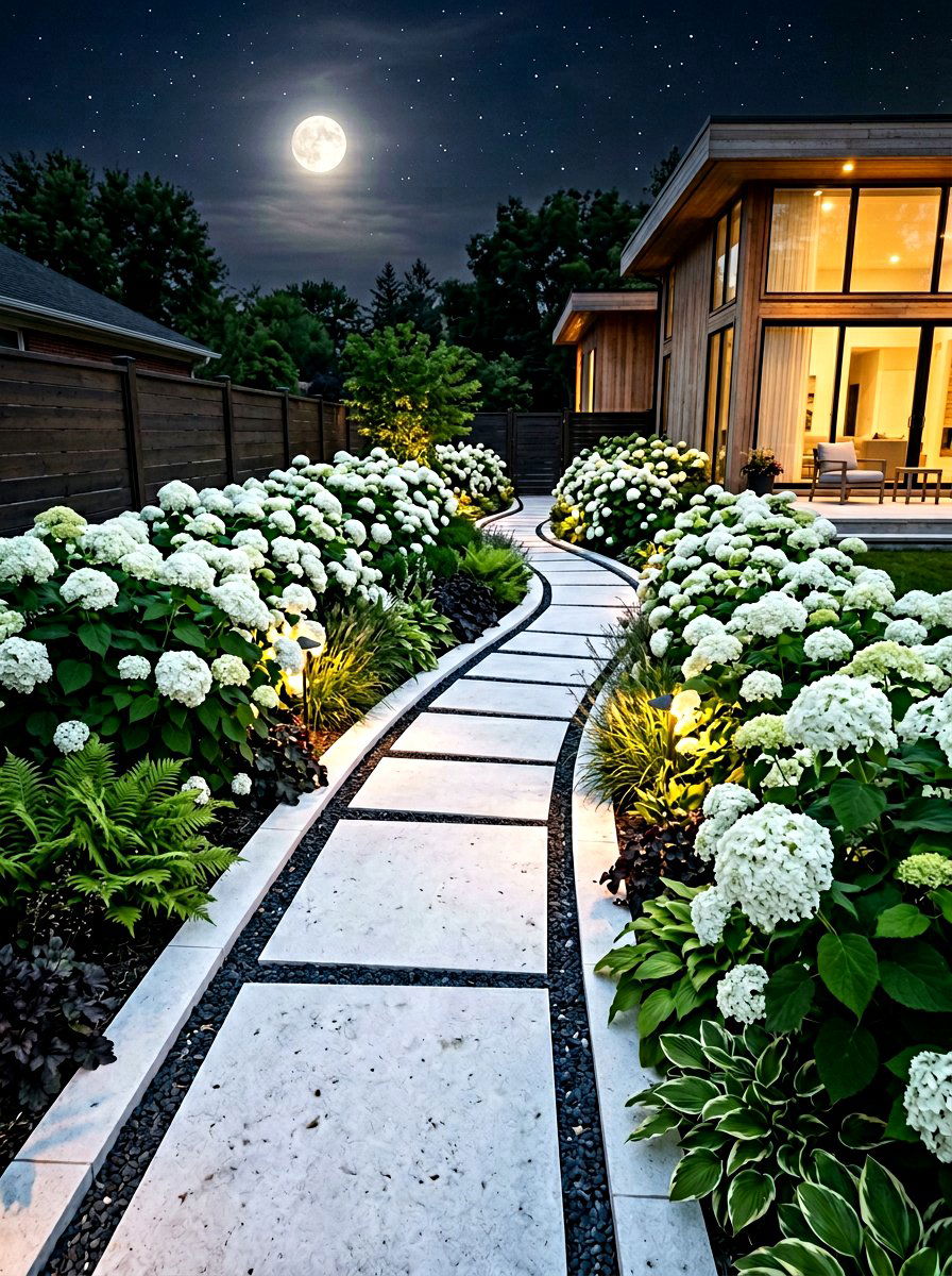 White Hydrangea Moonlight Garden - 30 moonlight garden ideas