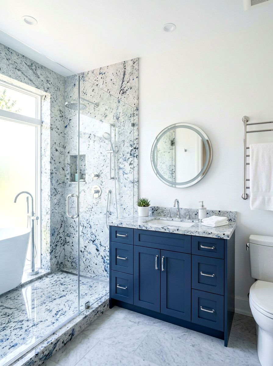 White Ice Granite Shower - 30 stone slab shower wall ideas