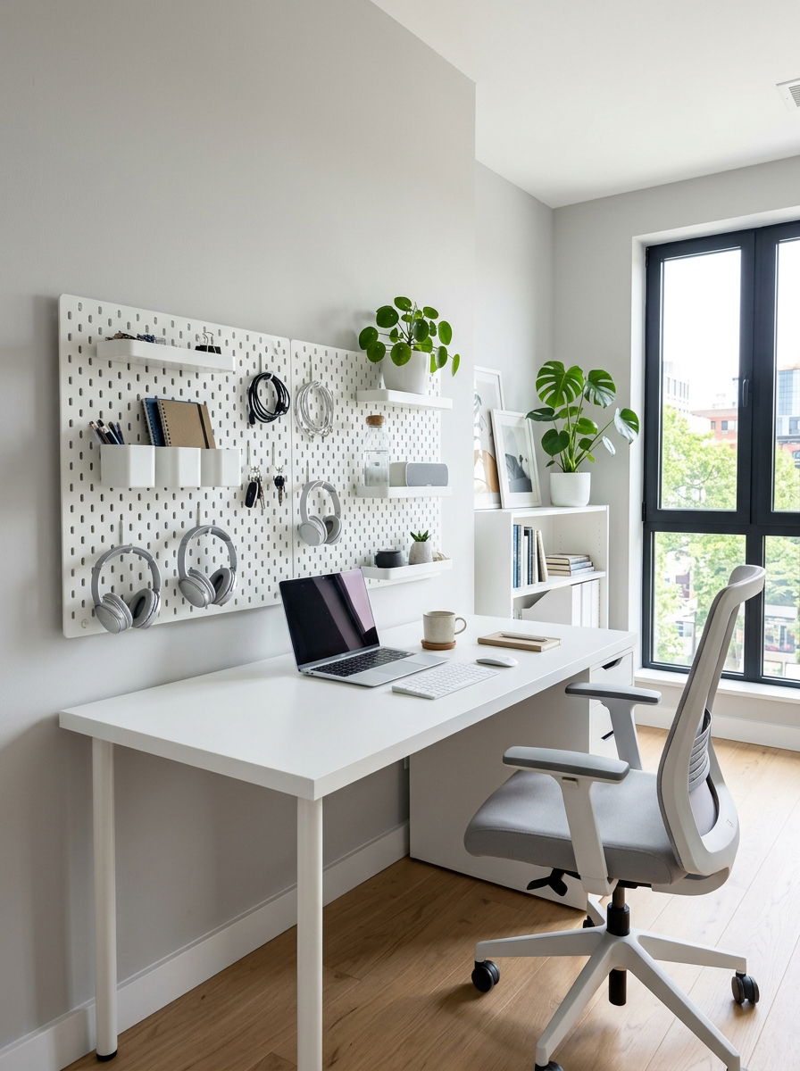 White Ikea Skadis Pegboard - 30 office pegboard ideas
