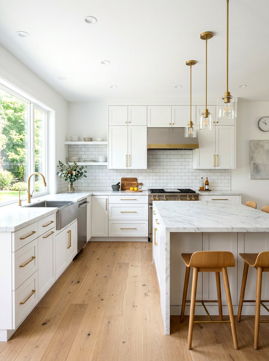 White Kitchen Brass Pulls - 30 brass kitchen hardware ideas