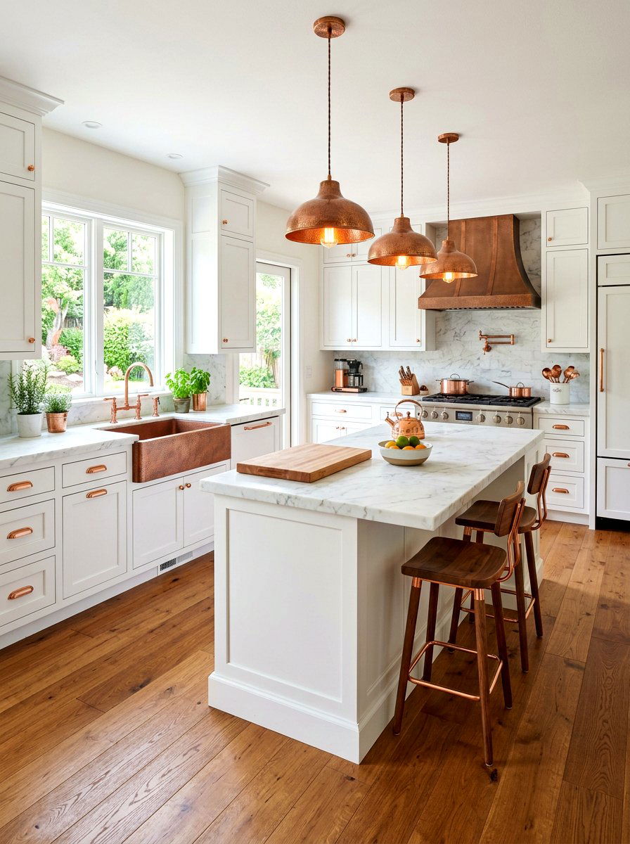 White Kitchen Copper Details - 30 white kitchen ideas
