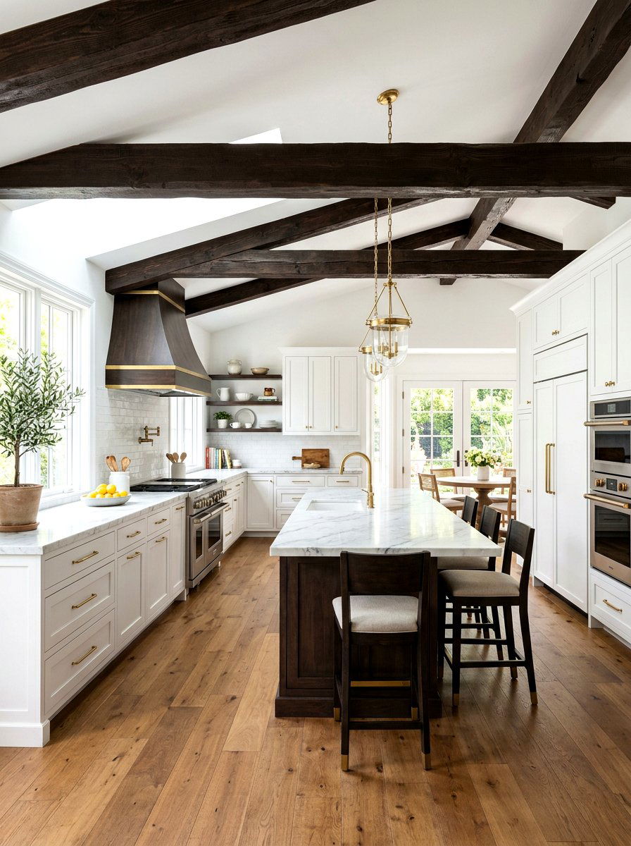 White Kitchen Dark Wood Beams - 30 rustic beam ceiling ideas