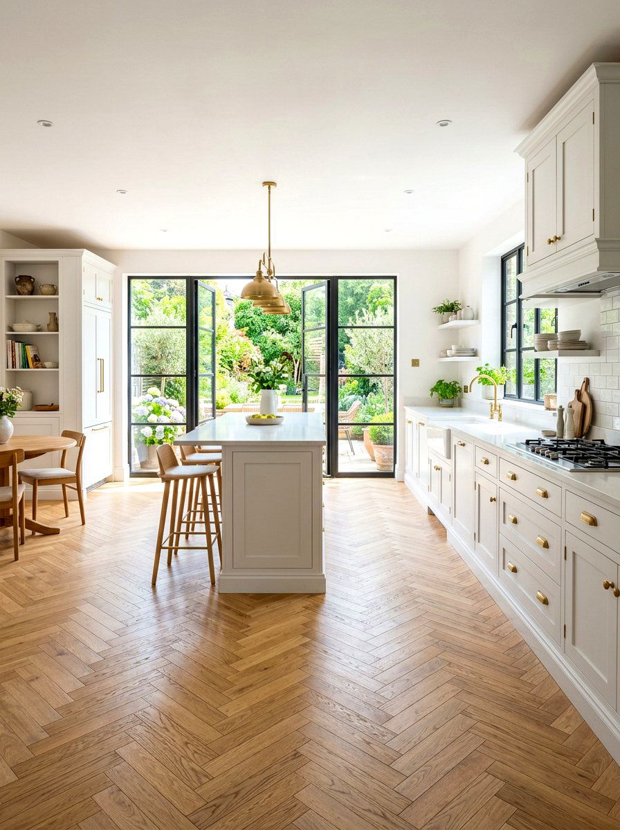 White Kitchen Herringbone Floor - 30 white kitchen ideas