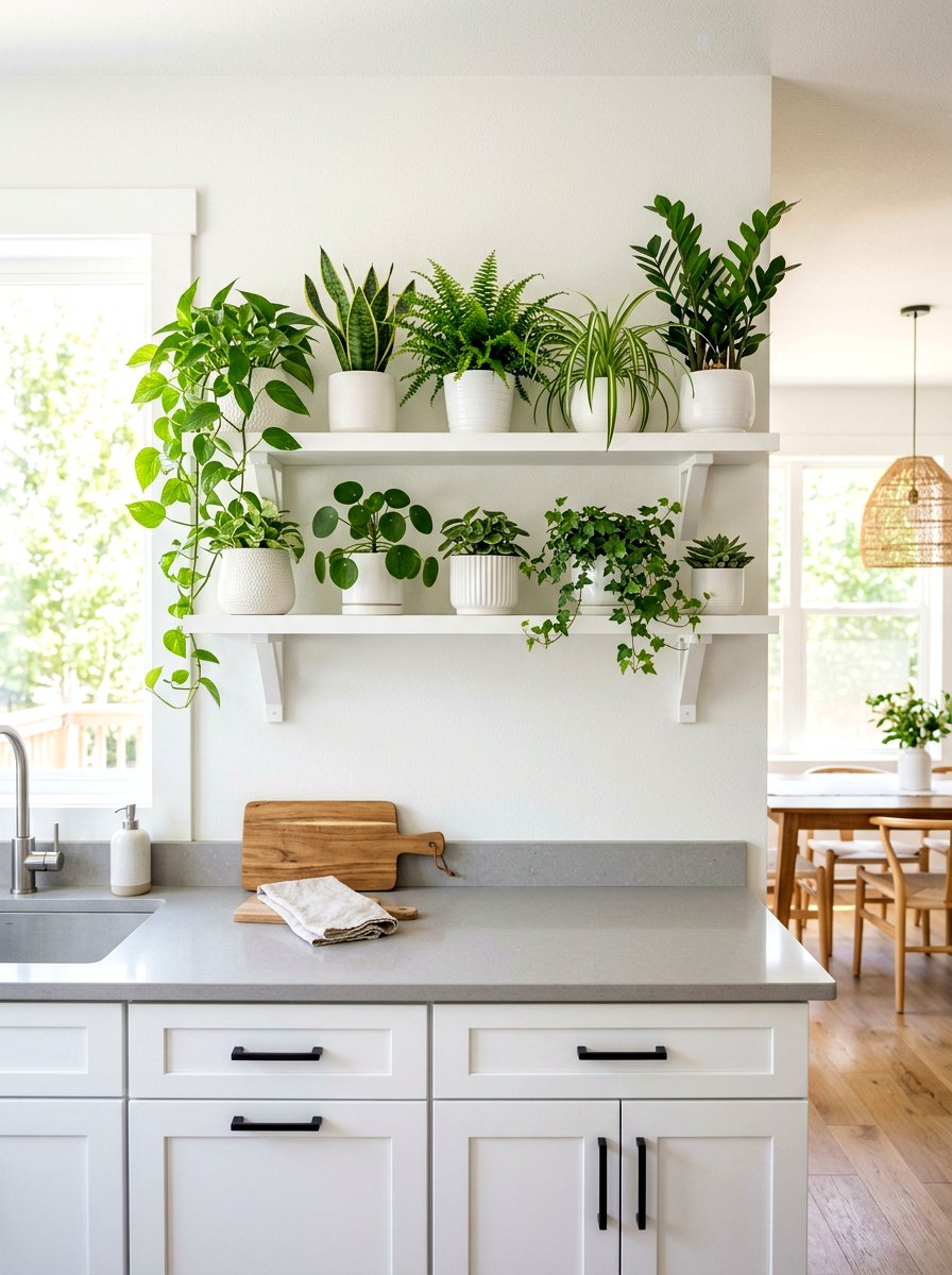 White Kitchen Wall Shelf - 30 kitchen plant ledge ideas