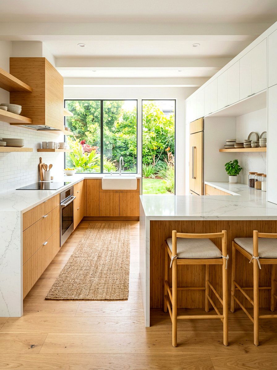 White Kitchen With Bamboo Accents - 30 white and wood kitchen ideas