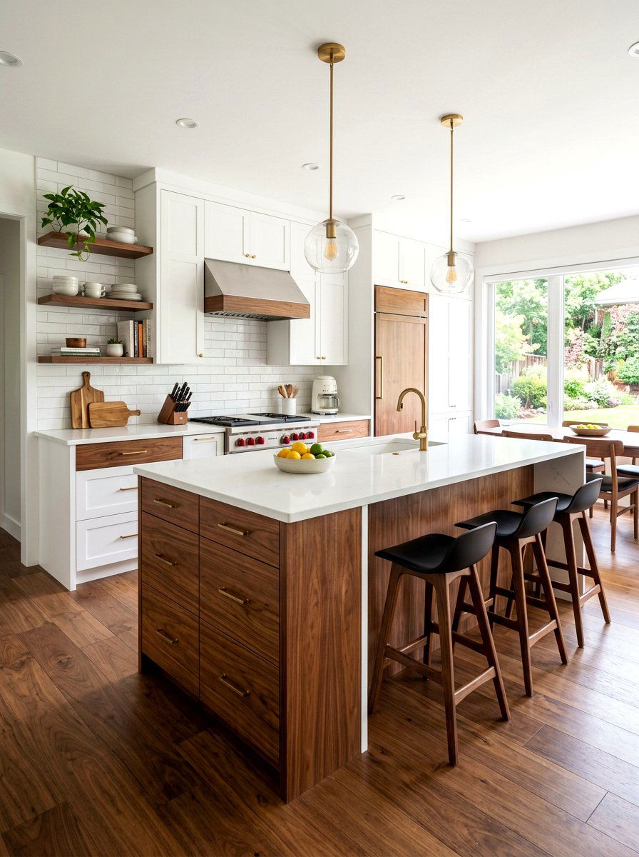 White Kitchen With Walnut Accents - 30 white and wood kitchen ideas