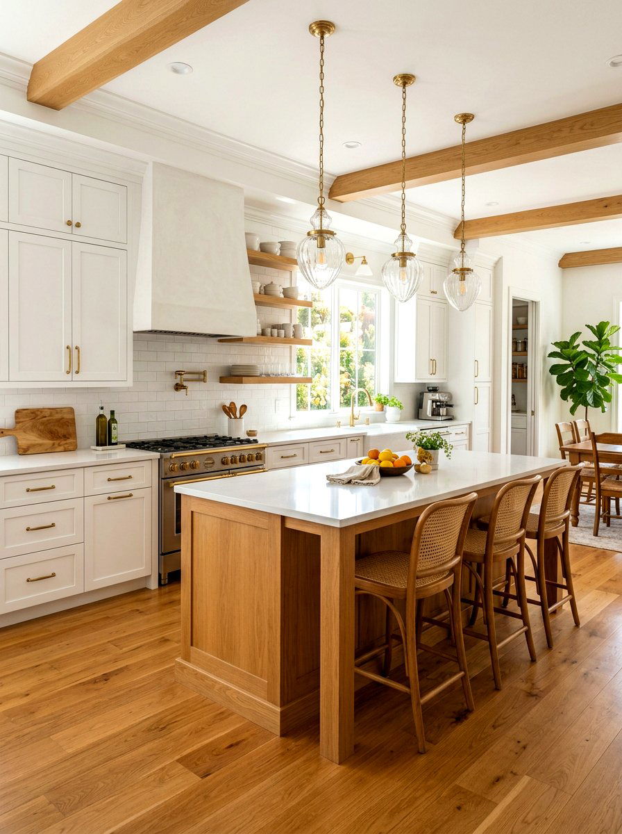 White Kitchen With Warm Wood Tones - 30 white and wood kitchen ideas