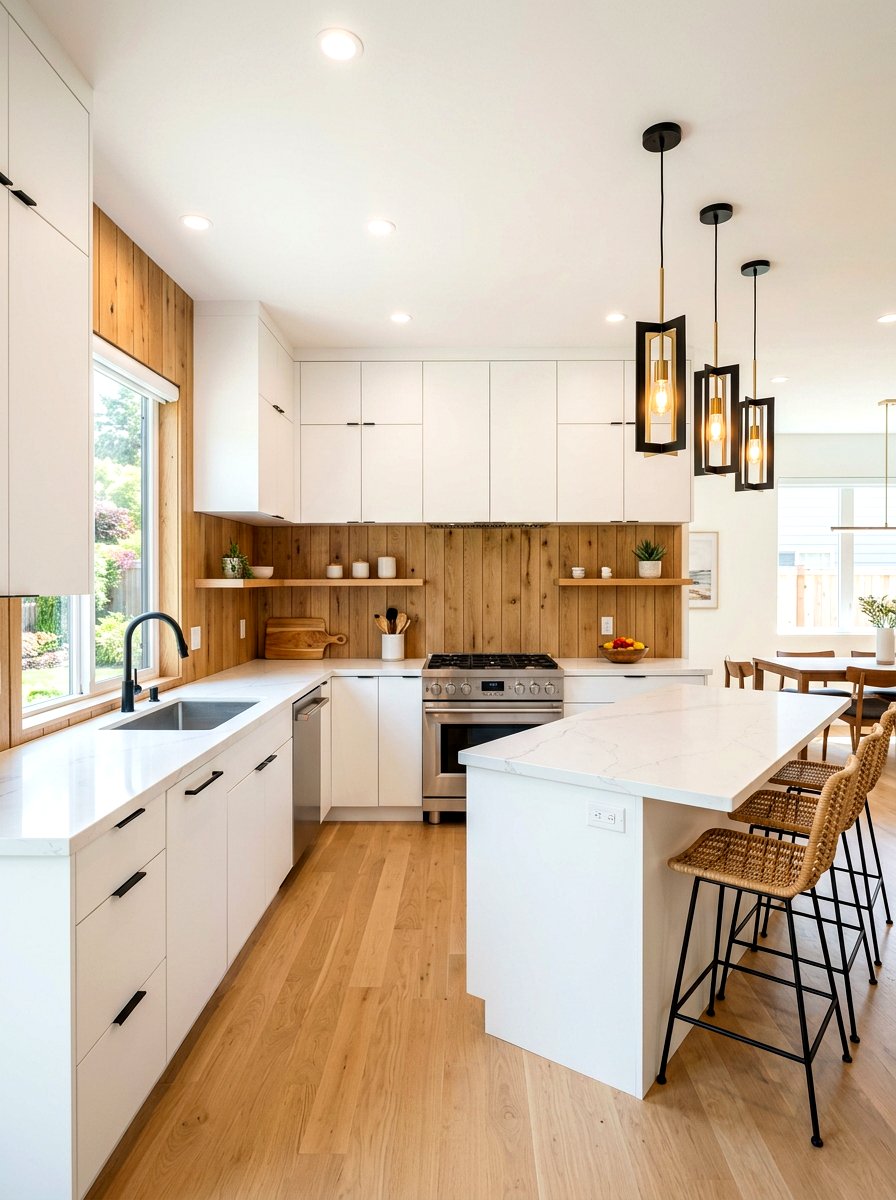 White Kitchen With Wood Backsplash - 30 white and wood kitchen ideas