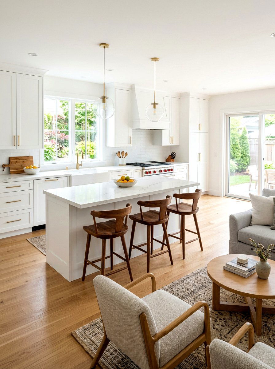 White Kitchen With Wood Bar Stools - 30 white and wood kitchen ideas