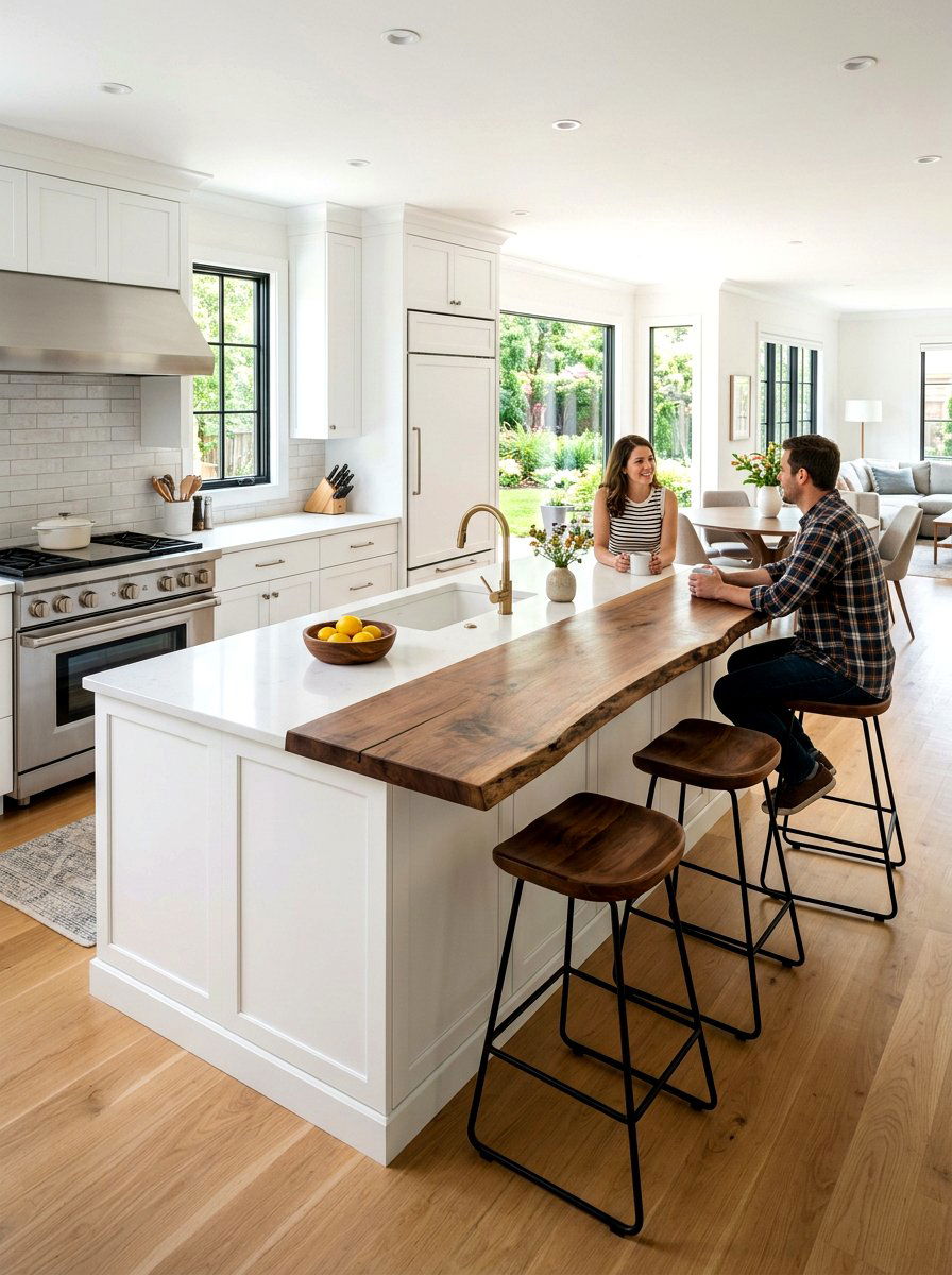 White Kitchen With Wood Breakfast Bar - 30 white and wood kitchen ideas
