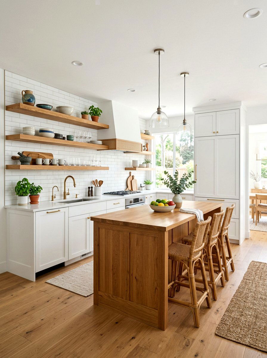 White Kitchen With Wood Open Shelving - 30 white and wood kitchen ideas