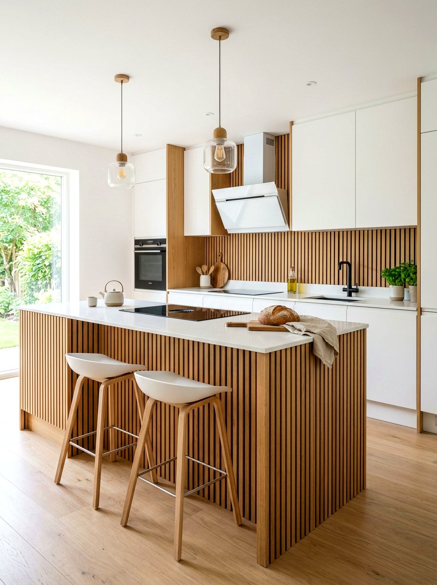 White Kitchen With Wood Slat Accents - 30 white and wood kitchen ideas
