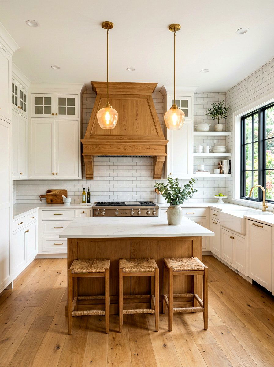 White Kitchen With Wood Vent Hood - 30 white and wood kitchen ideas