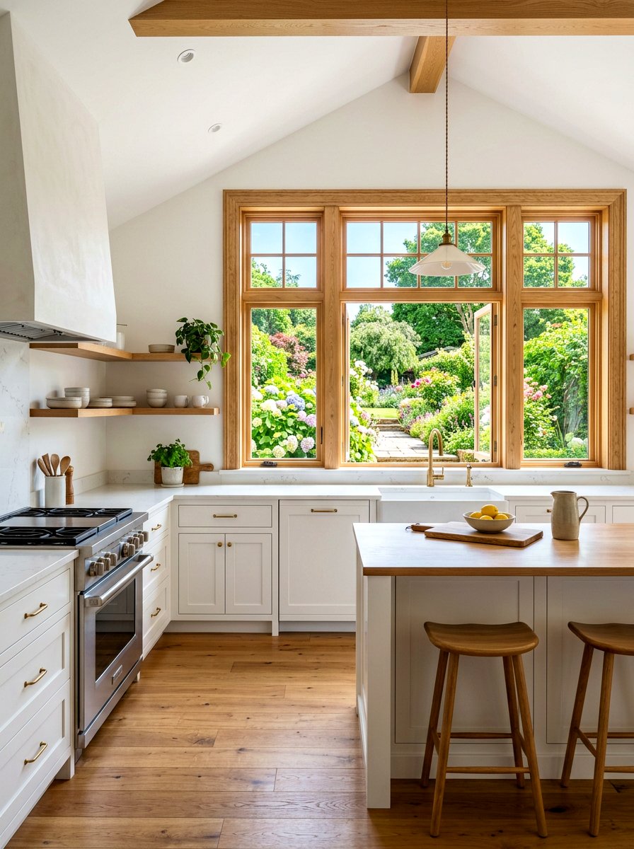 White Kitchen With Wood Window Frames - 30 white and wood kitchen ideas