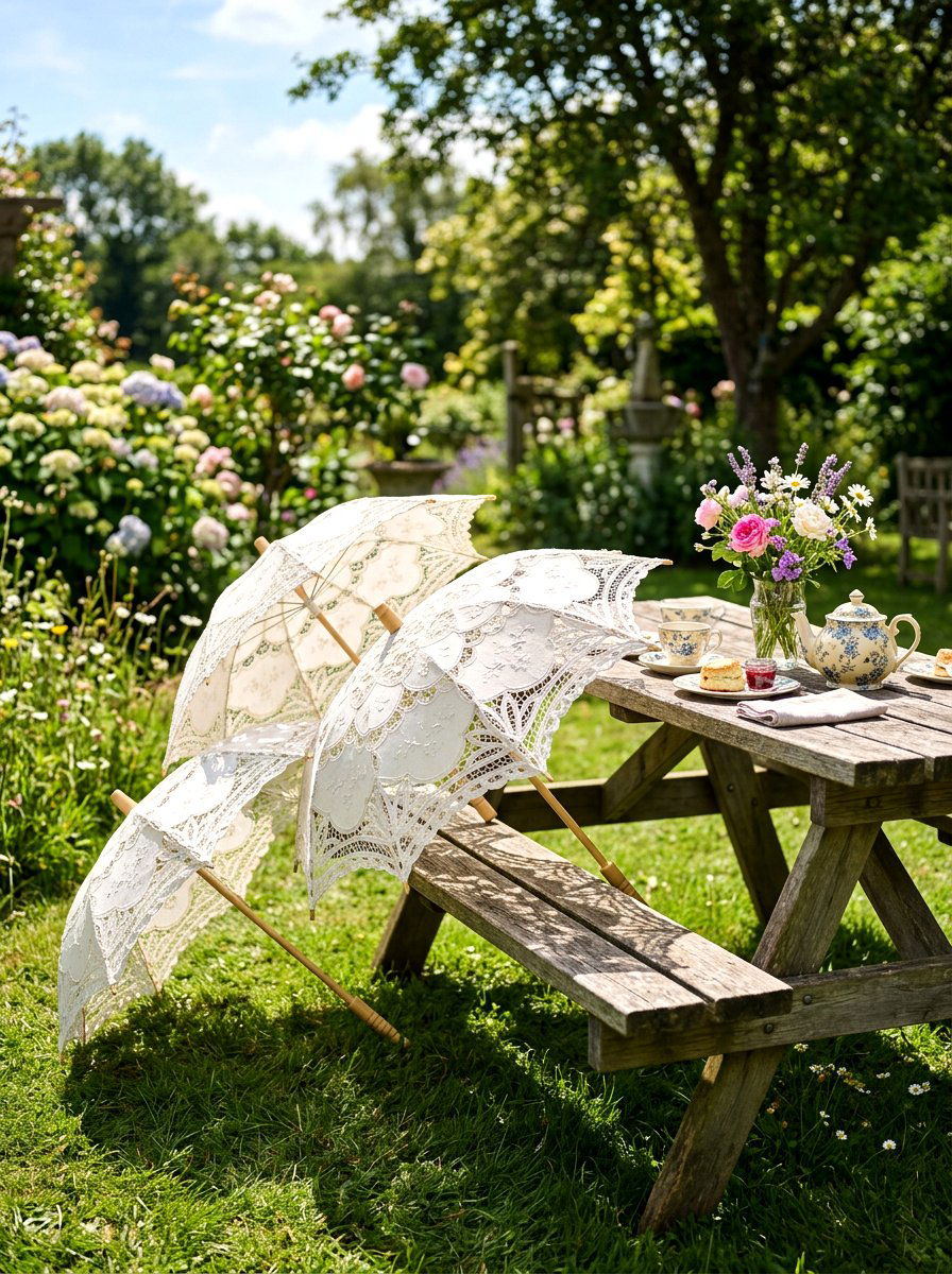 White Lace Parasol - 30 picnic party decor ideas