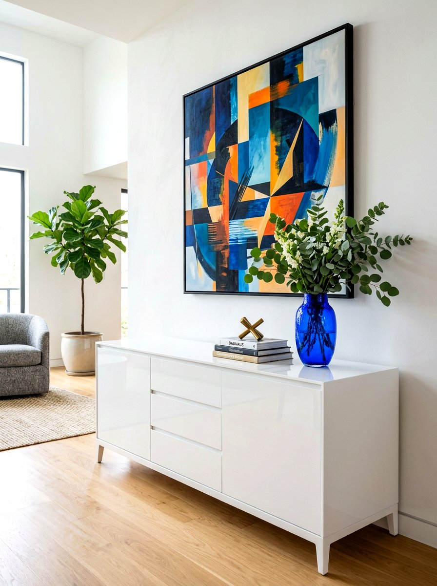 White Lacquer Console - 30 slim console apartment ideas