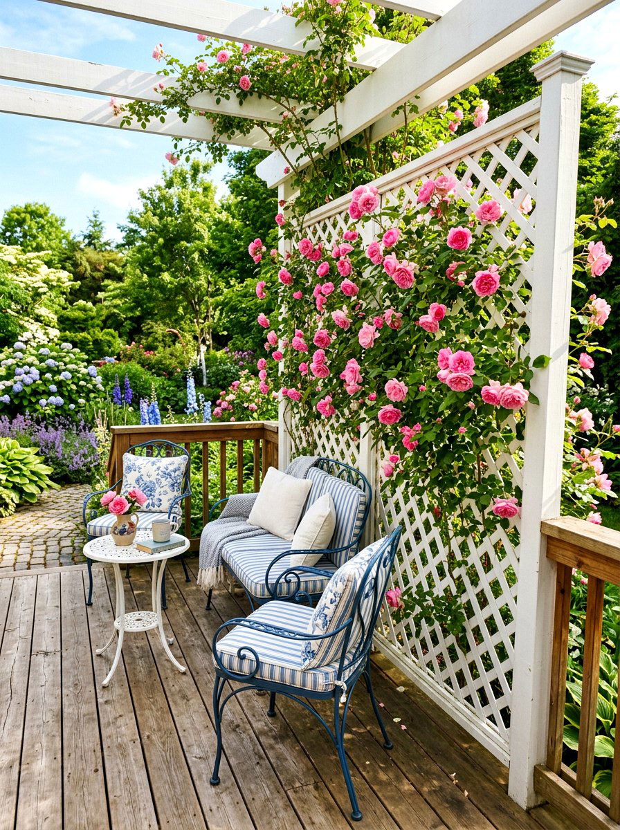 White Lattice Deck Screen - 30 deck privacy wall ideas