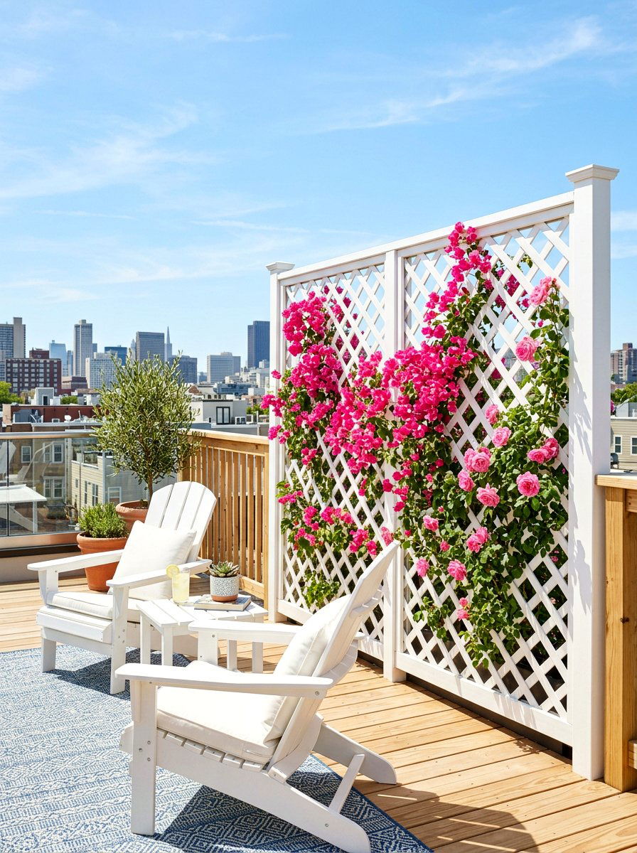 White Lattice Panel - 30 rooftop privacy screen ideas