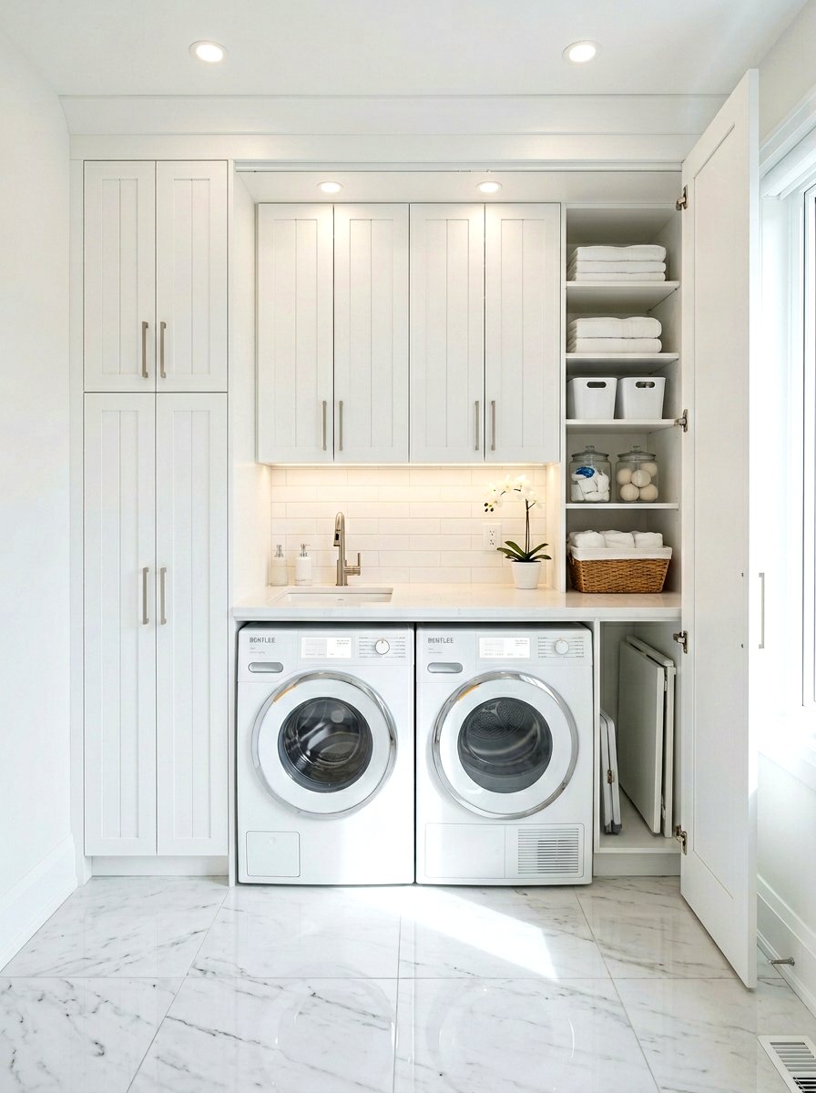 White Laundry Closet - 30 stacked laundry closet ideas