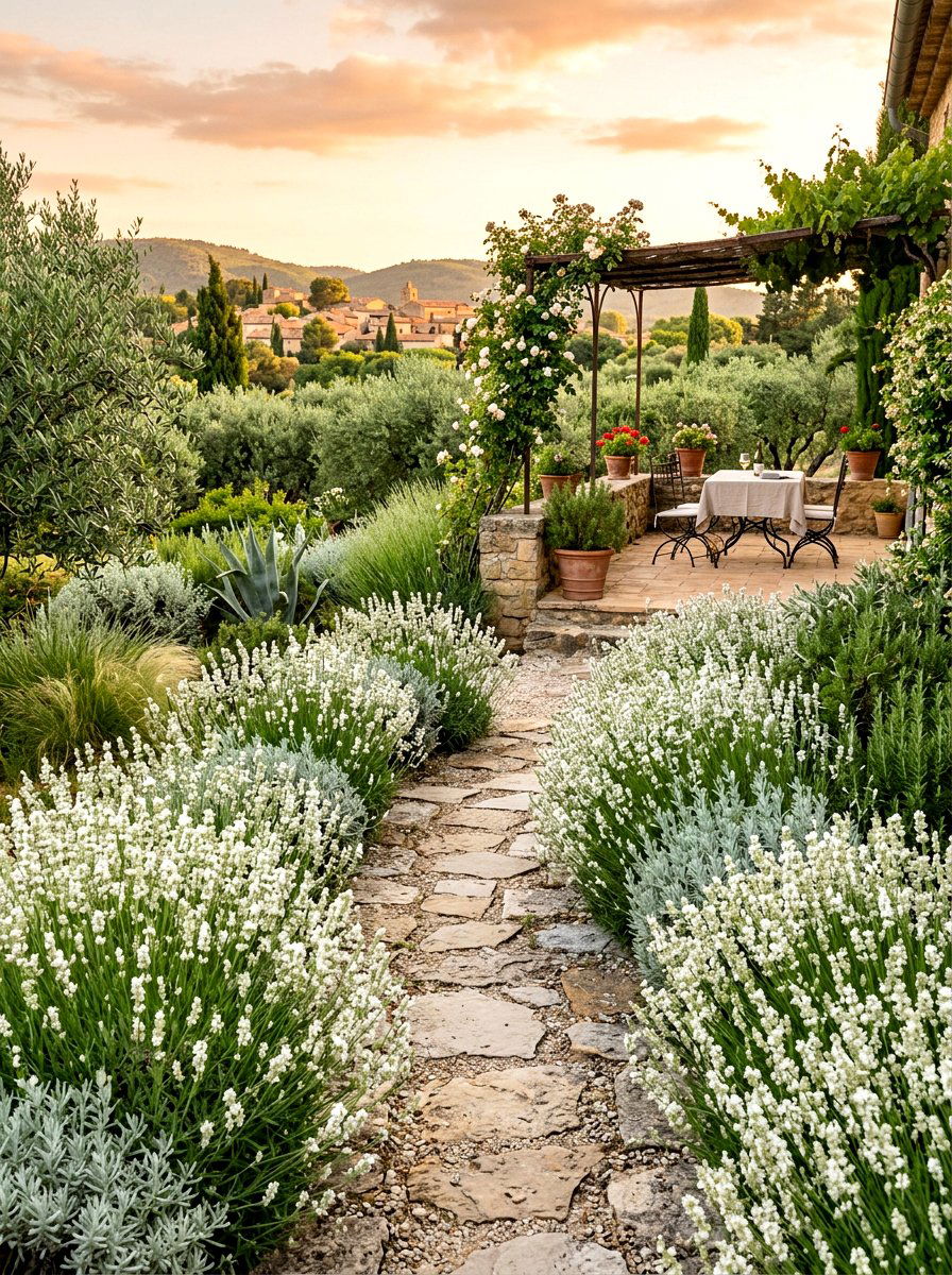 White Lavender Walkway - 30 moonlight patio garden ideas