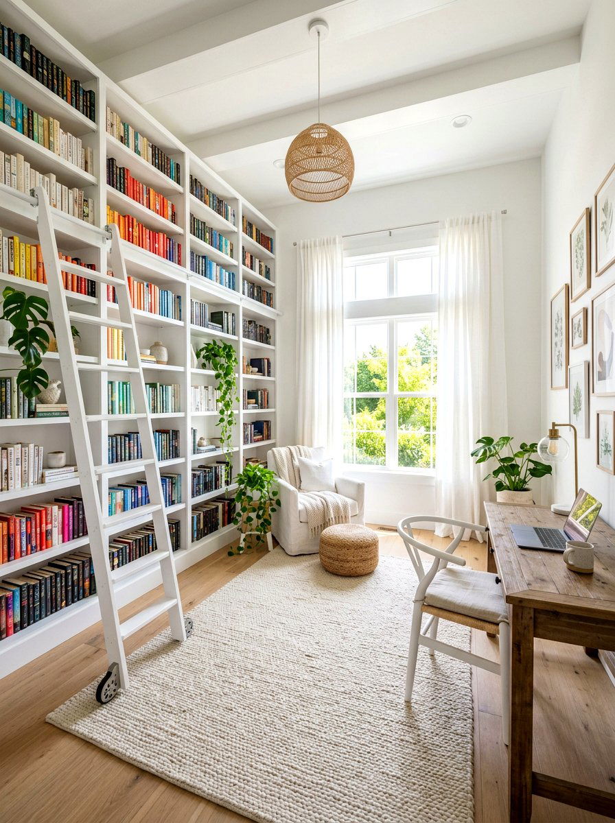 White Library Office - 30 ladder library office ideas