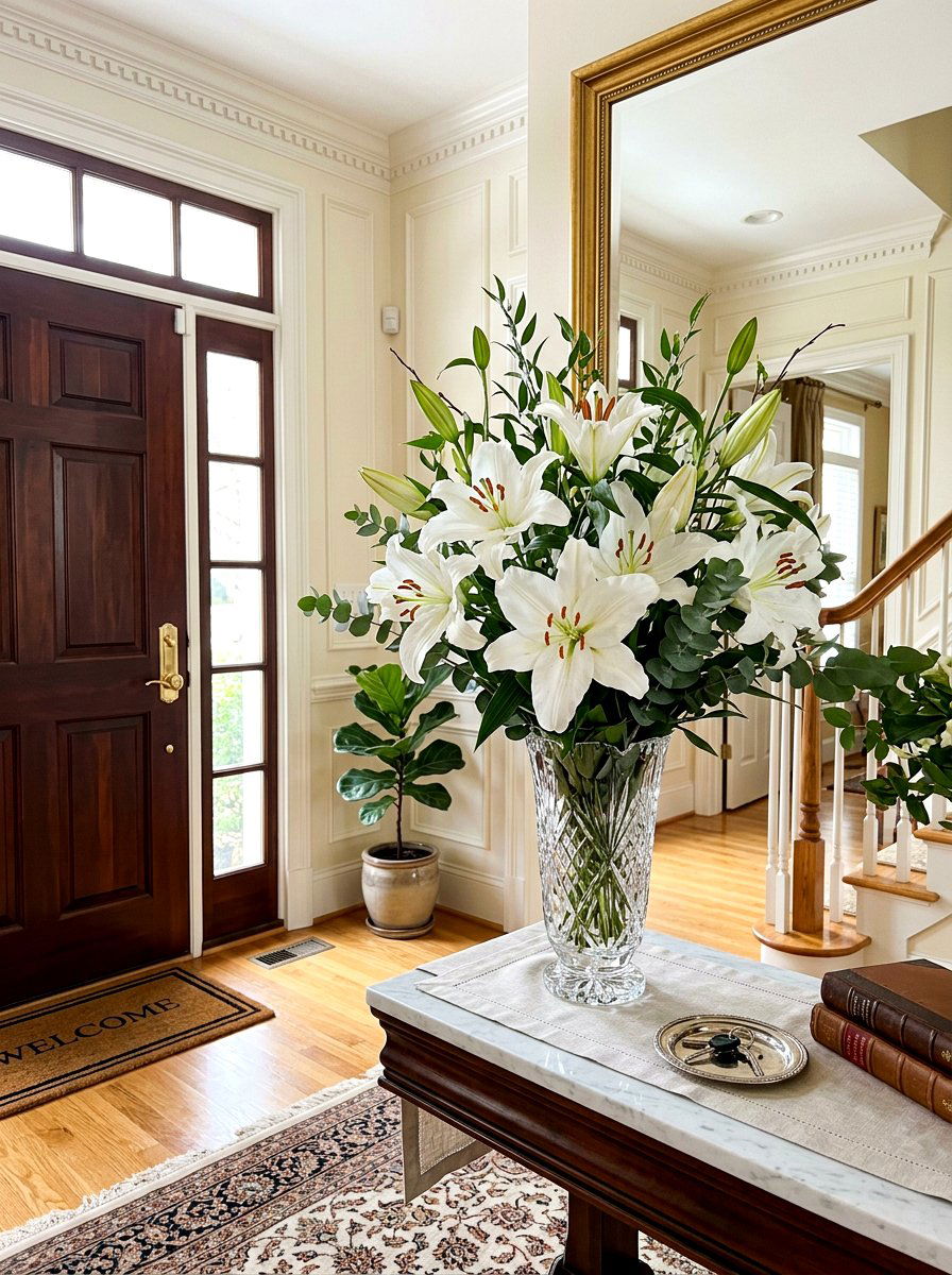 White Lily Arrangement - 30 floral doorway ideas