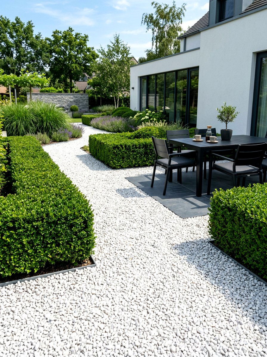 White Limestone Gravel - 30 gravel courtyard ideas