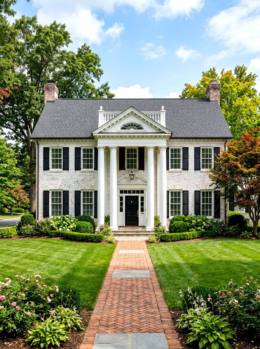 White Limewash Brick Colonial House - 30 limewashed brick exterior ideas