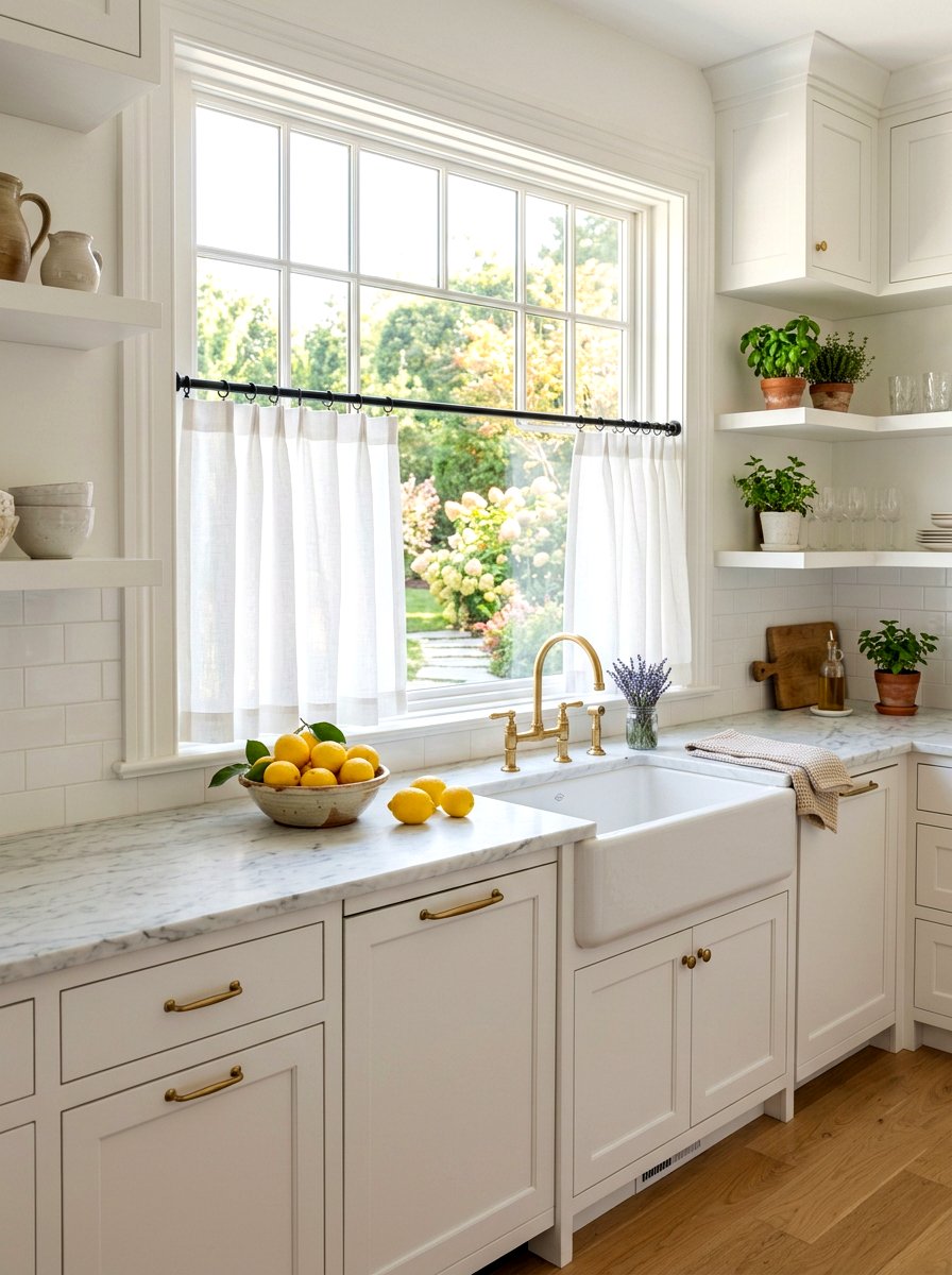 White Linen Cafe Curtain - 30 cafe curtain kitchen ideas