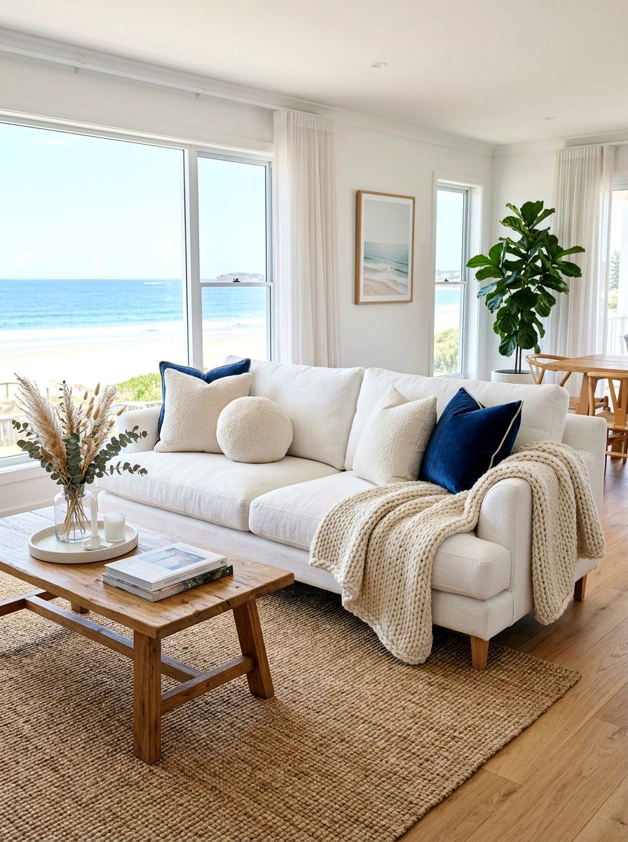 White Linen Sofa - 30 neutral holiday decor ideas