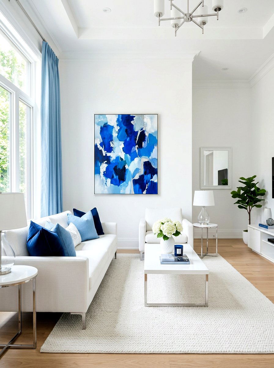White Living Room Blue Accents - 30 white living room ideas