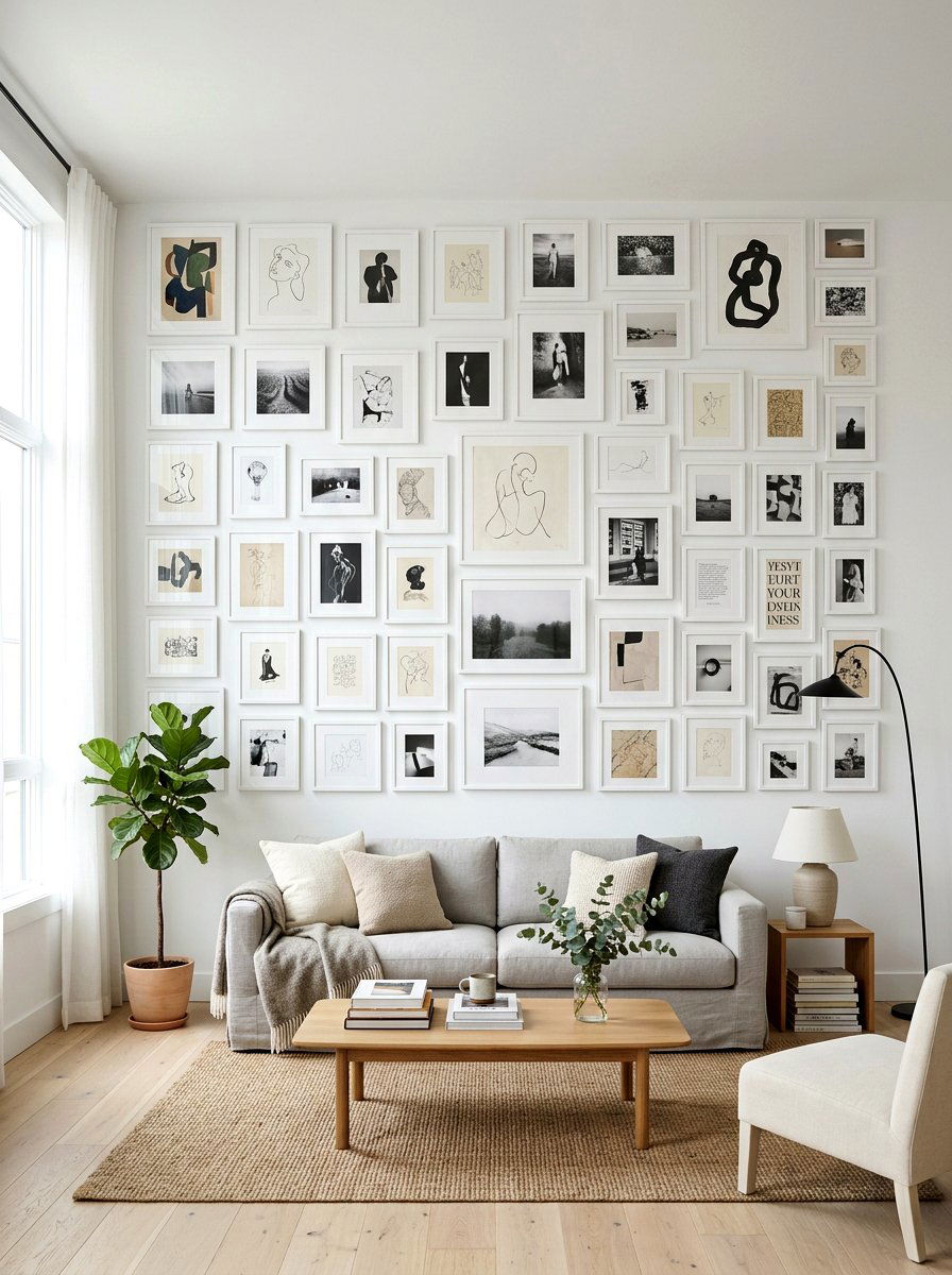 White Living Room Gallery Wall - 30 white living room ideas