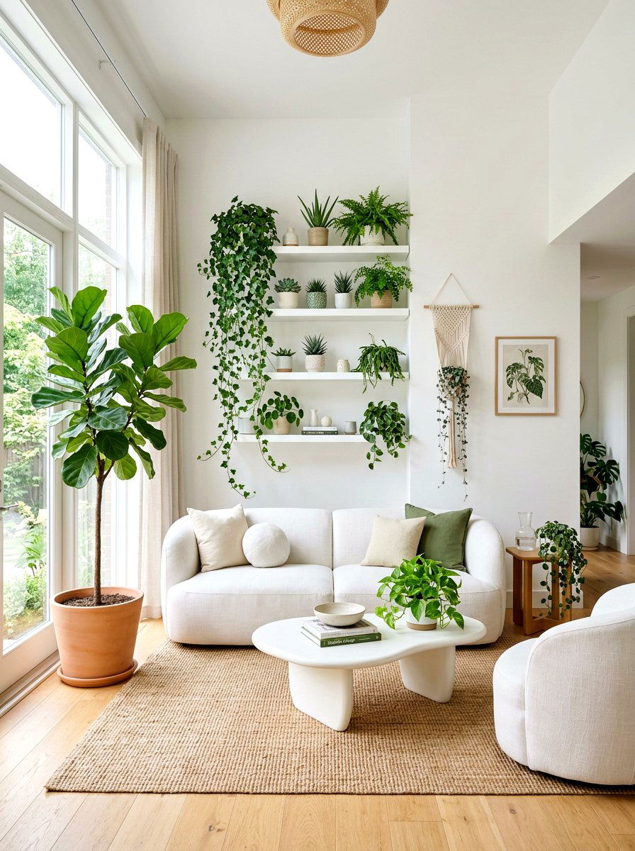 White Living Room Green Plants - 30 white living room ideas