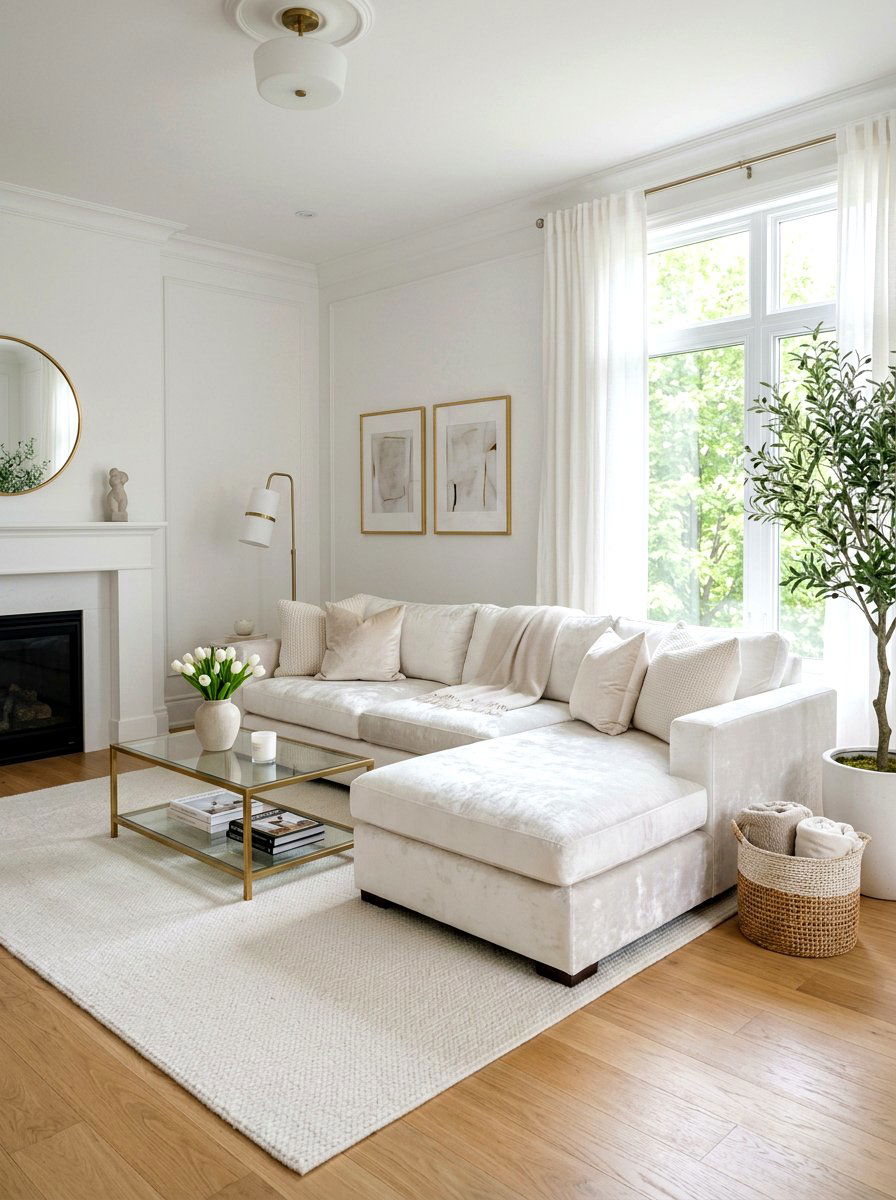 White Living Room Velvet Sofa - 30 white living room ideas