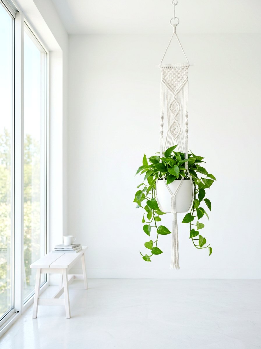 White Macrame Plant Hanger For Minimalist Room - 30 macrame plant hanger ideas