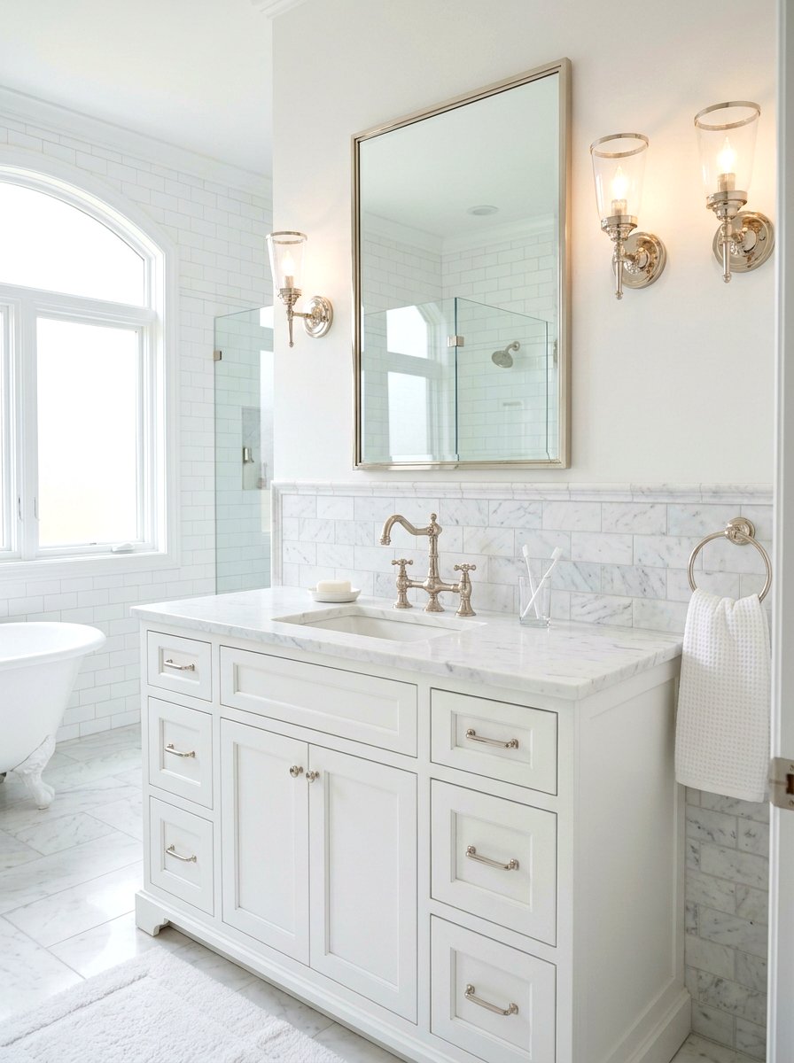 White Marble Bridge Faucet - 30 bridge faucet bathroom ideas