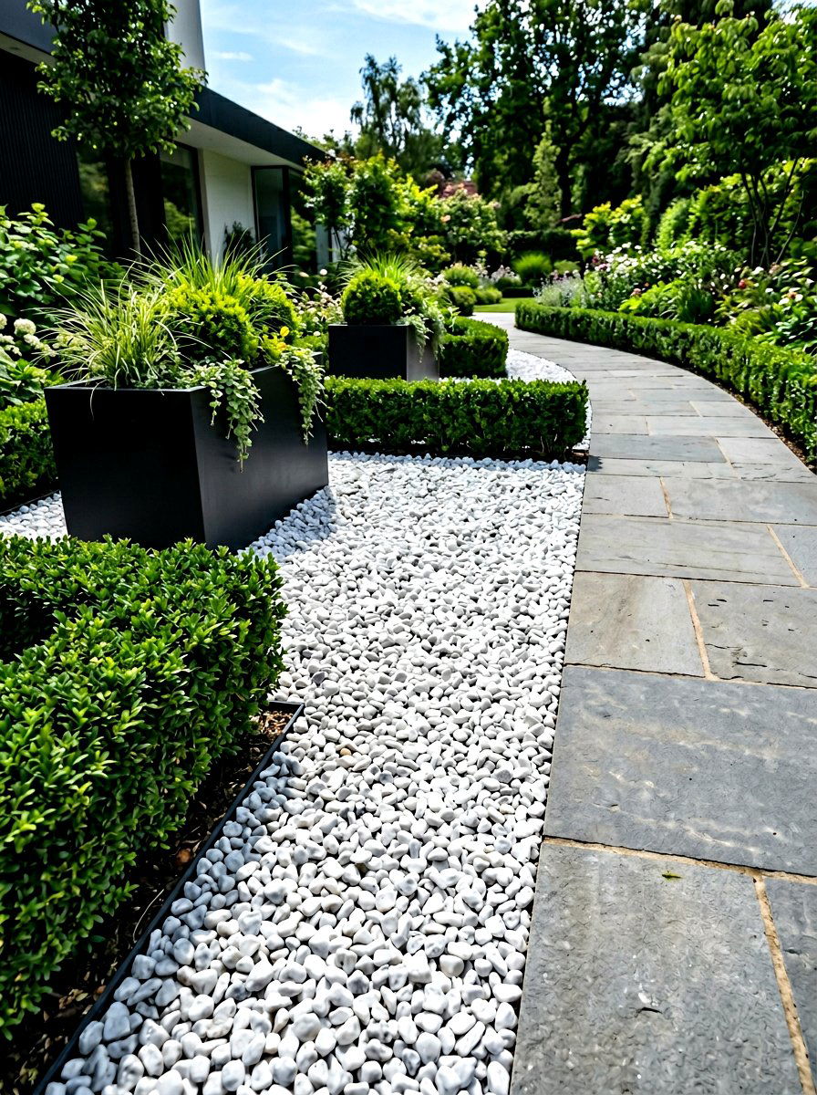 White Marble Chip Border - 30 rock landscaping ideas