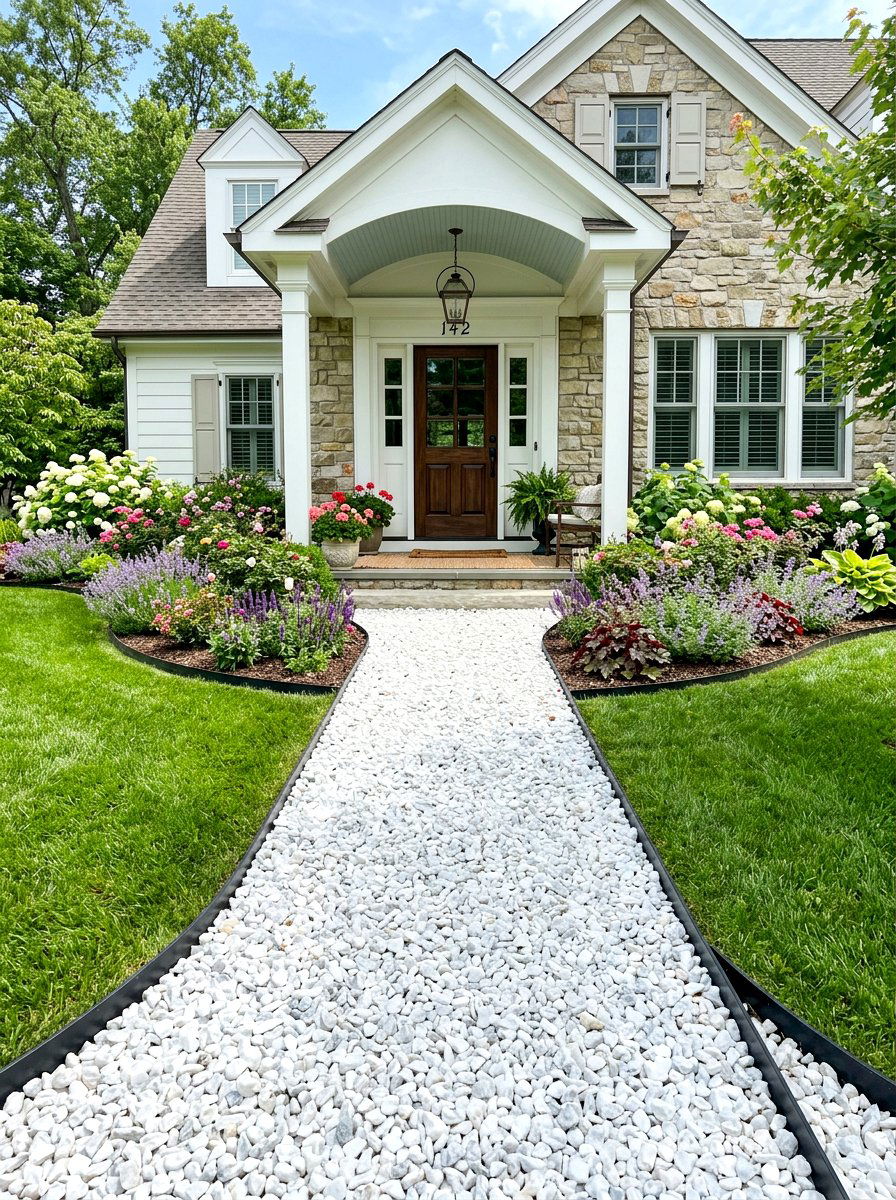 White Marble Chip Pathway - 30 rock mulch front yard ideas