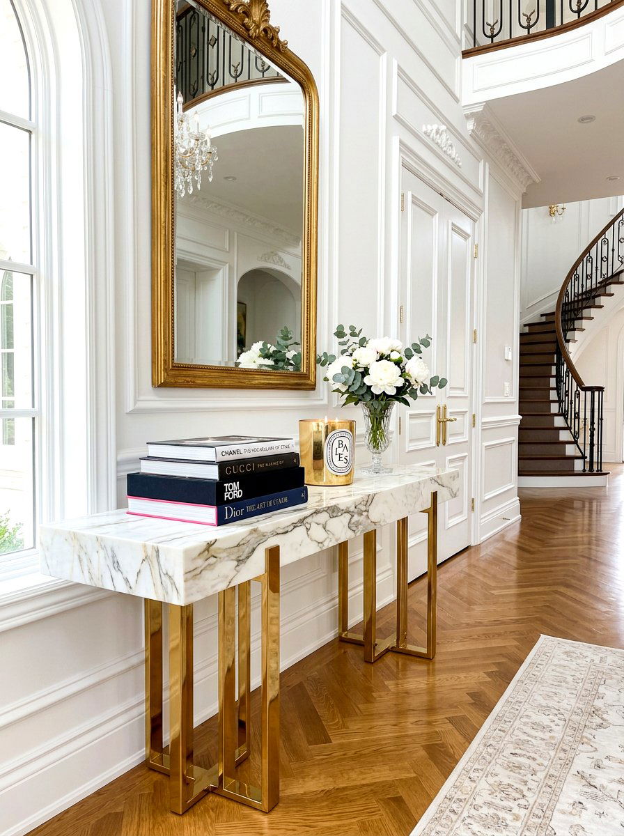 White Marble Console Table - 30 front hall console ideas