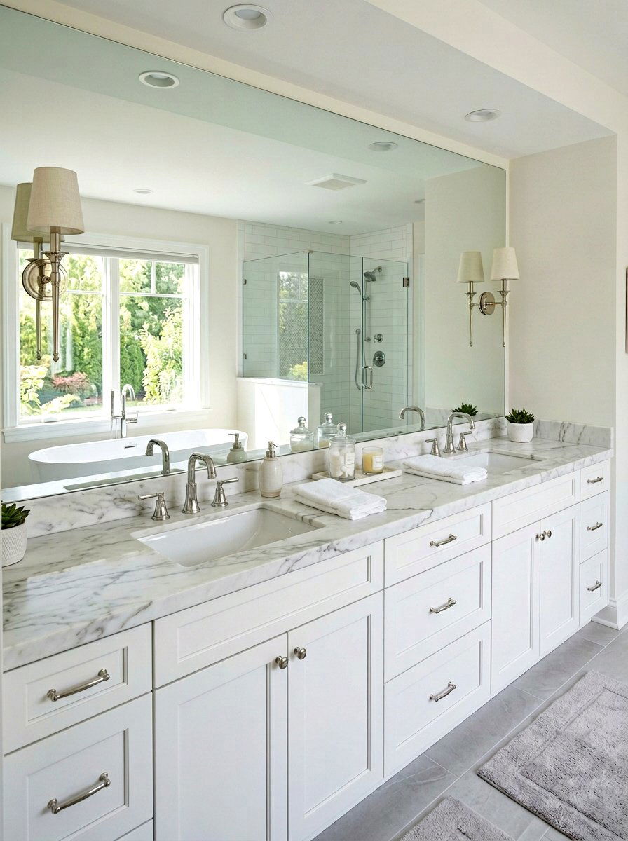 White Marble Counters - 30 seaside bathroom ideas