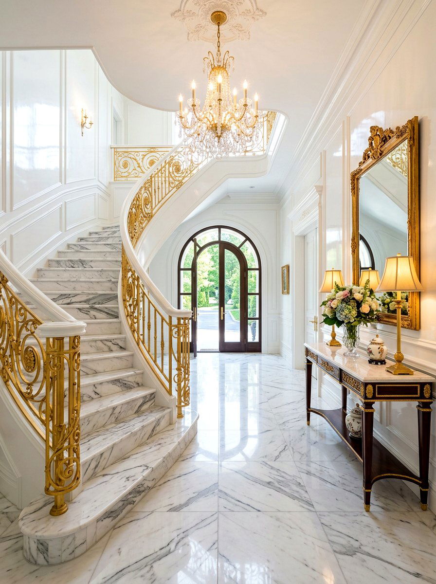 White Marble Entryway Steps - 30 elegant foyer staircase ideas
