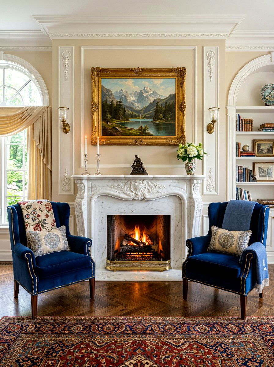 White Marble Fireplace - 30 old money apartment decor ideas