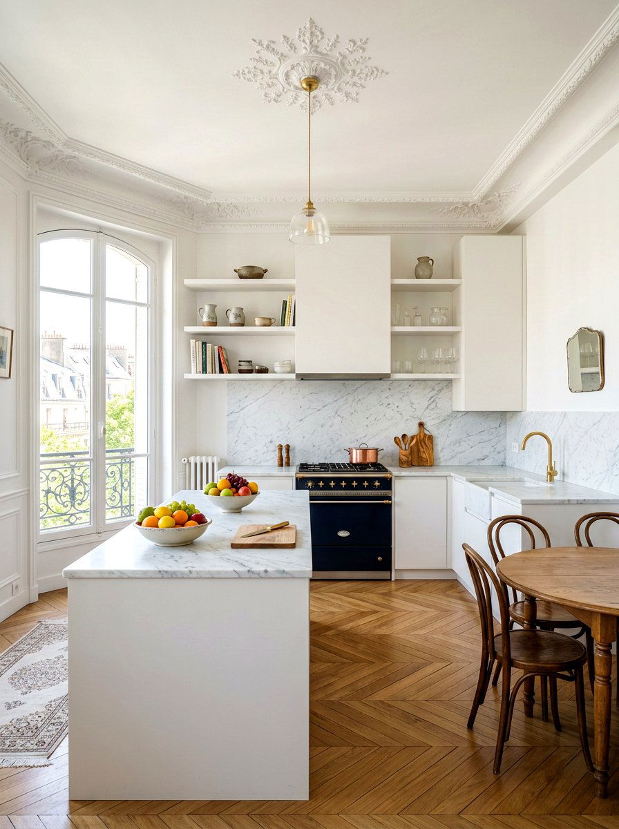 White Marble Kitchen Countertop - 30 Parisian kitchen ideas