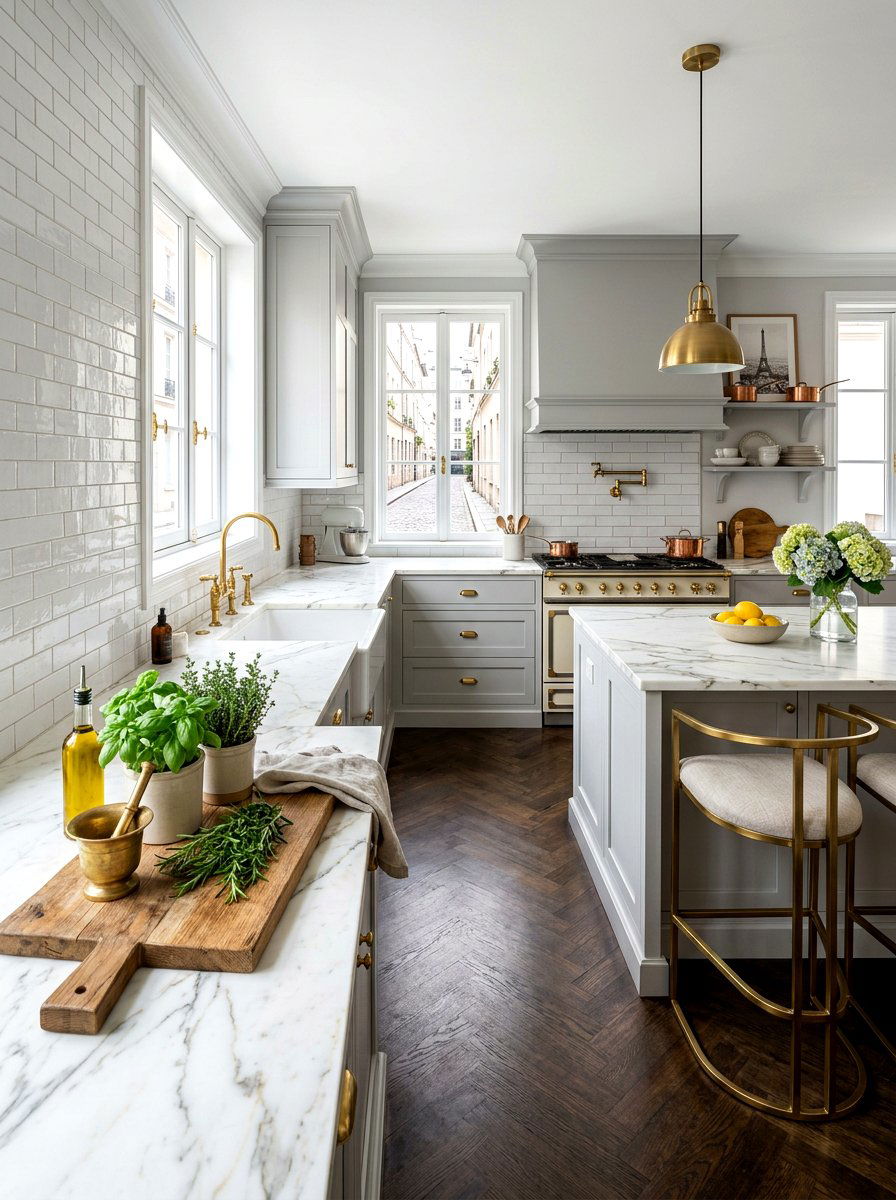 White Marble Kitchen Countertop - 30 Paris cafe kitchen ideas