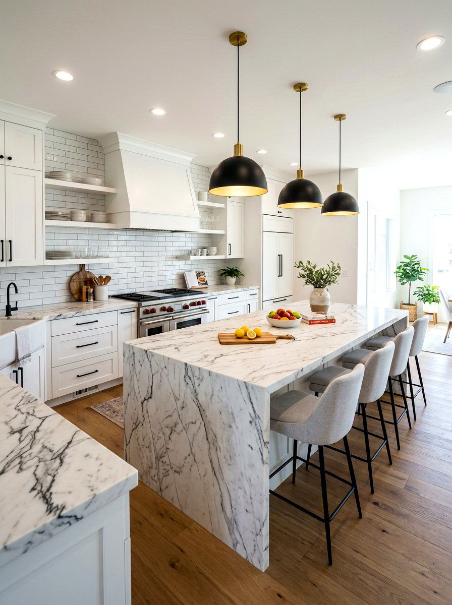 White Marble Kitchen Countertop - 30 black and white kitchen ideas