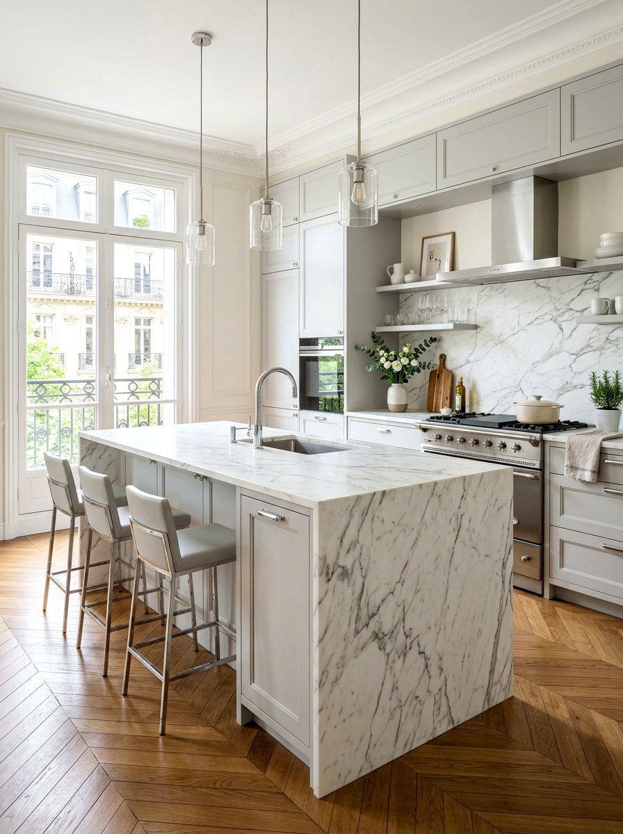 White Marble Kitchen - 30 bakery style kitchen ideas