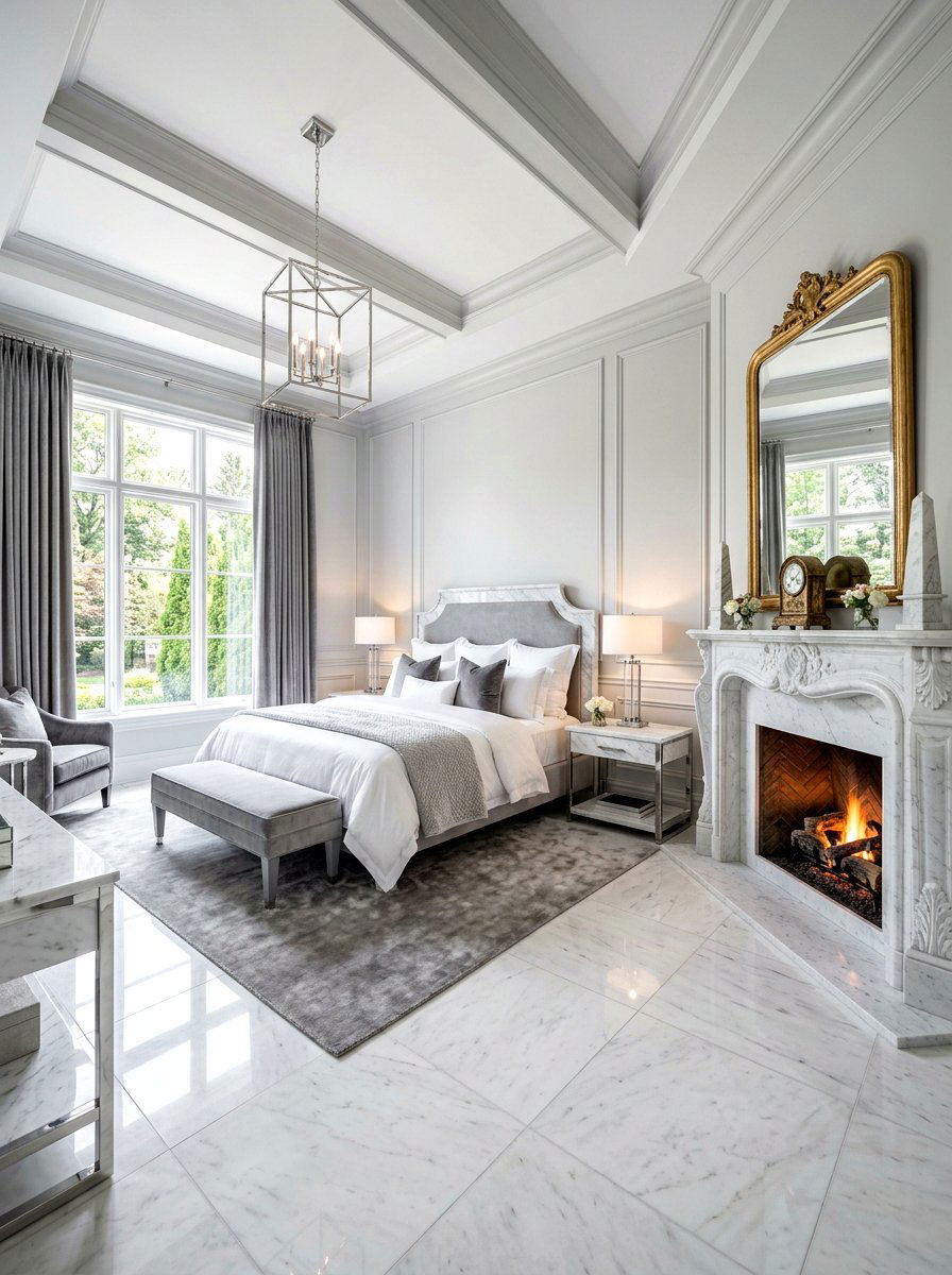 White Marble Luxury Bedroom - 30 old money bedroom ideas